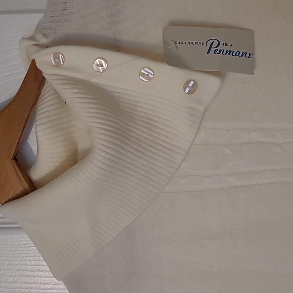 PENMANS, cream, split collar, knit, pullover, long sleeves NWOT, 1X (Fits as LG)